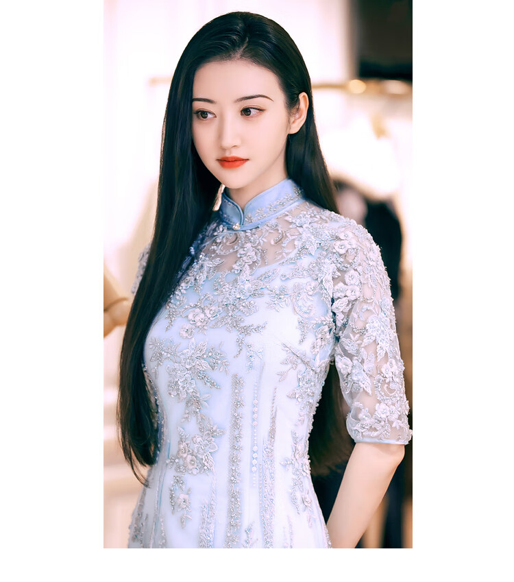 司藤同款旗袍景甜改良版连衣裙设计感小众夏季气质修身裙子高端 浅