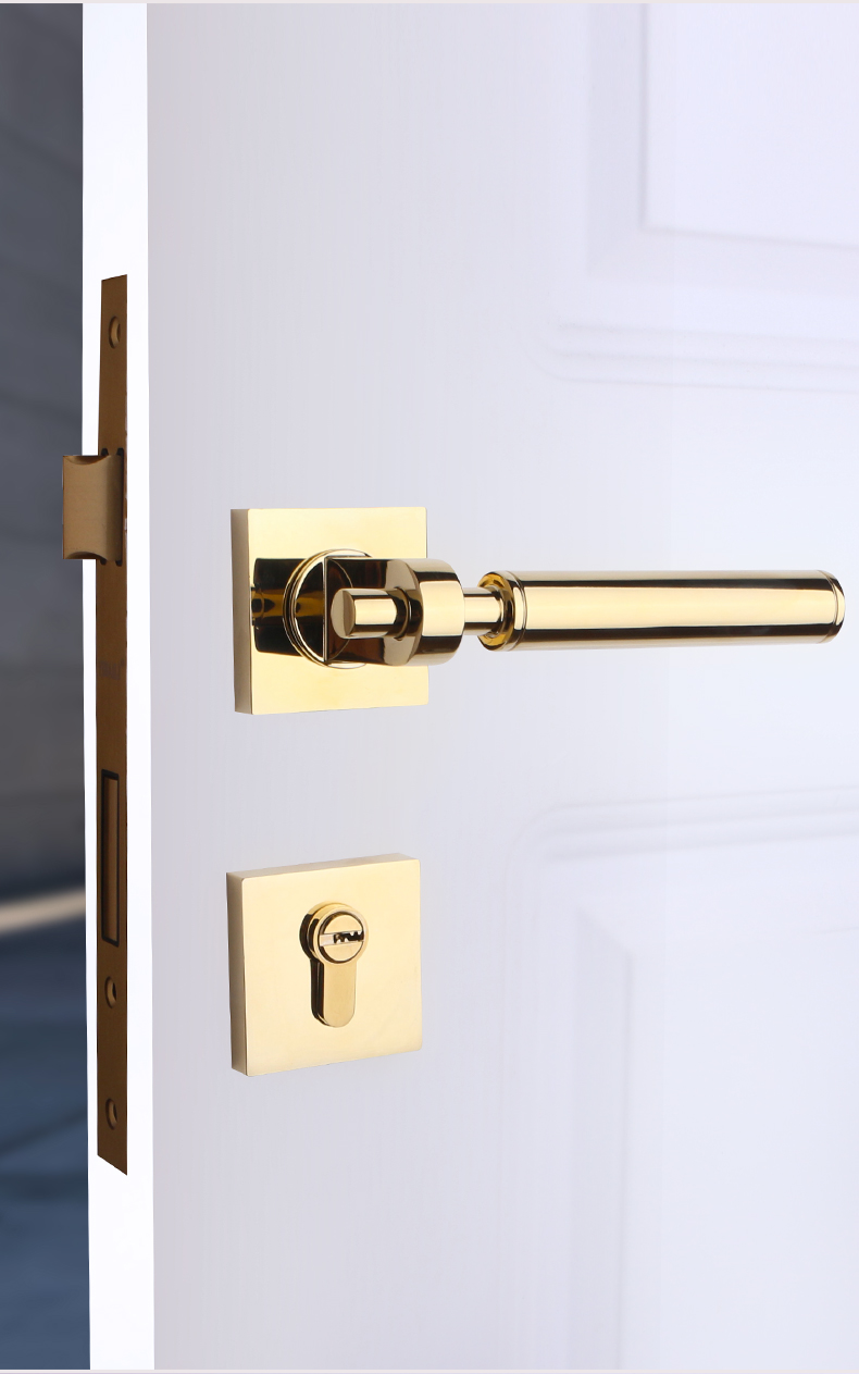 64轻奢卧室门把手美式法式复古轻奢通用室内房门卧室门静音金色门锁