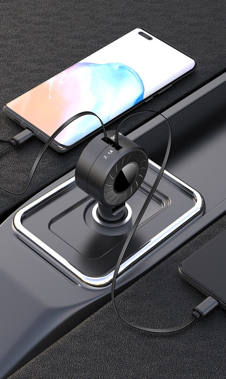 生态适用华为qc3.0车载充电器一拖三可伸缩快充数据线三合一苹果x安卓