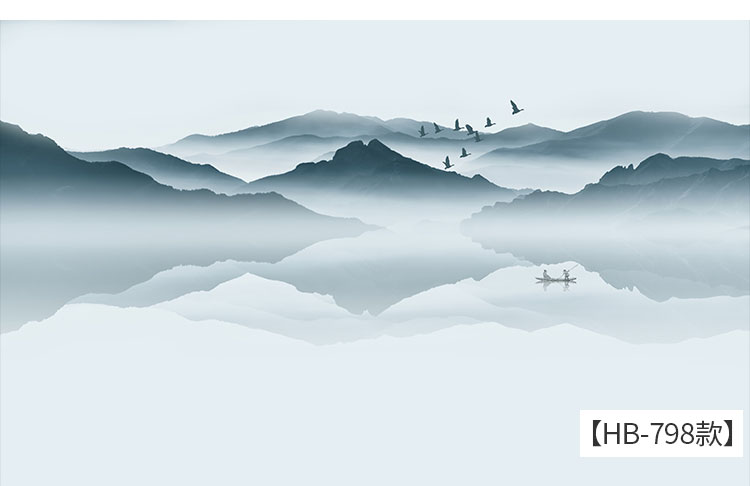 新中式简约现代意境水墨山水电视背景墙墙纸壁画沙发壁纸无缝墙布宫廷