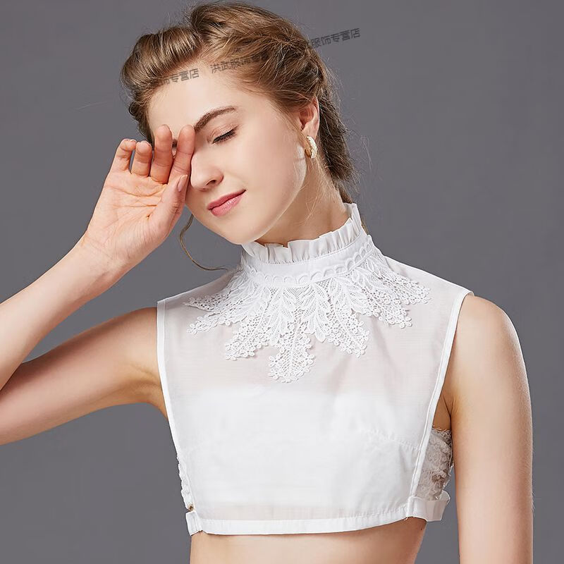 秋冬立领假领子女百搭假领衬衫毛衣装饰领木耳边假衣领黑白色衬衣hung