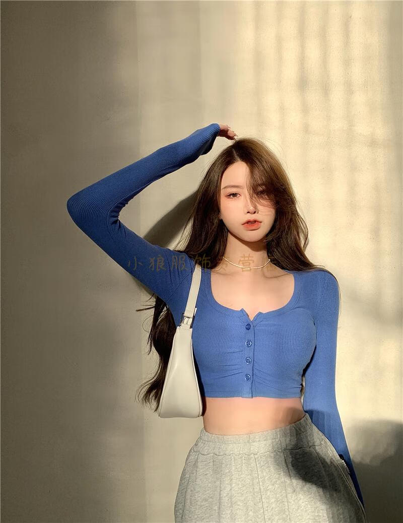 舞服装上衣女女团风辣妹克莱因蓝紧身t恤跳舞jazz尊巴舞蹈练功衣服