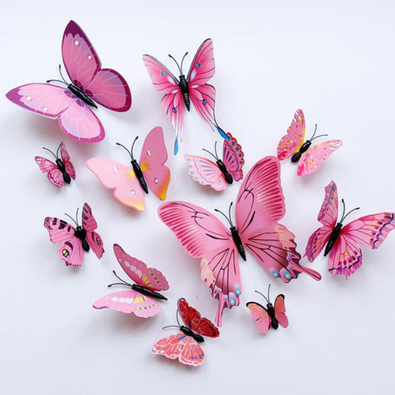 仿真蝴蝶立体墙贴画冰箱贴客厅卧室儿童房墙上窗帘婚房装饰品自粘紫色