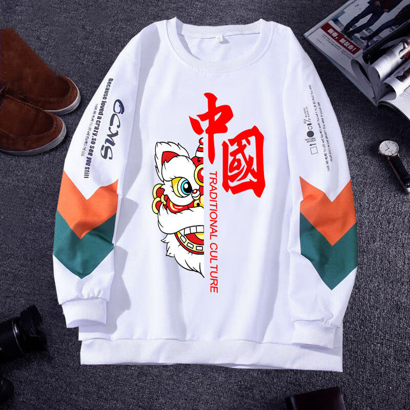 t恤中国风男士宽松圆领ins上衣男生百搭长袖曼迪尚国潮长袖卫衣95m