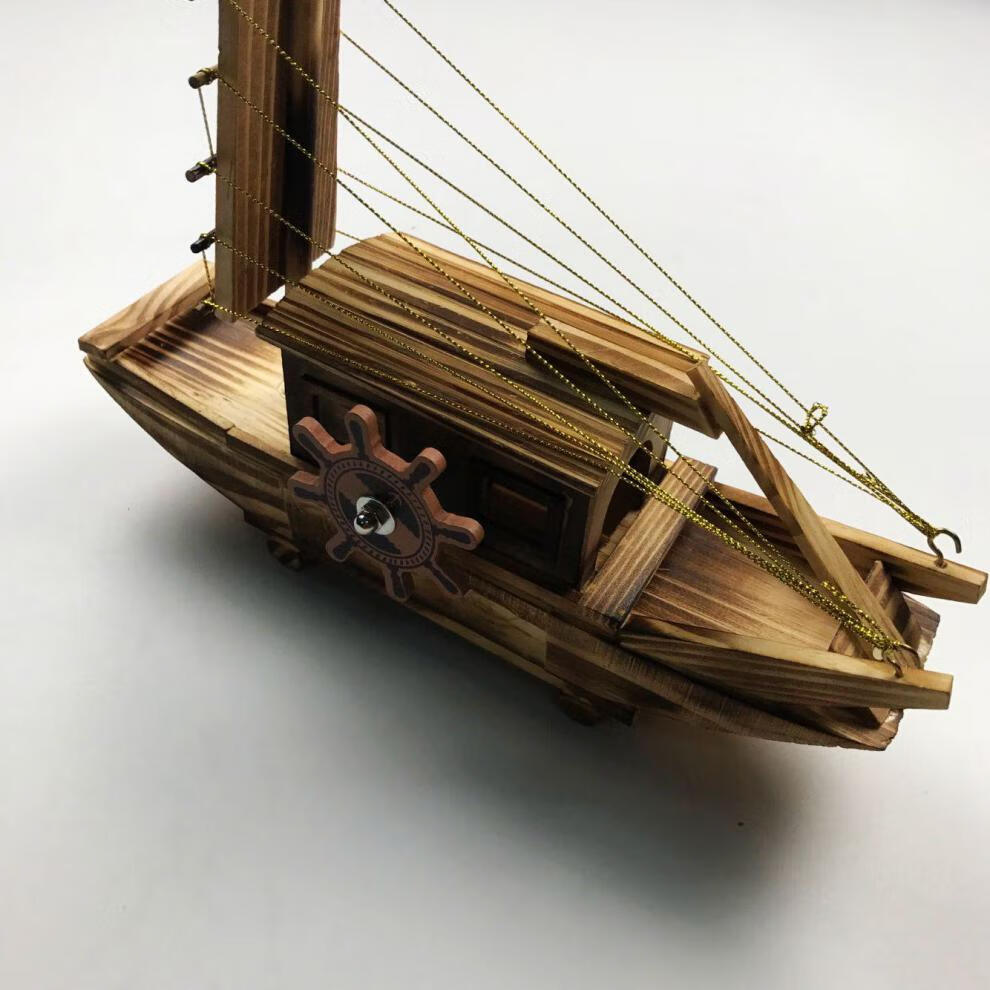 新款实木制小木船模型风防古乌篷船木头帆船渔船一帆风顺摆设摆件一帆