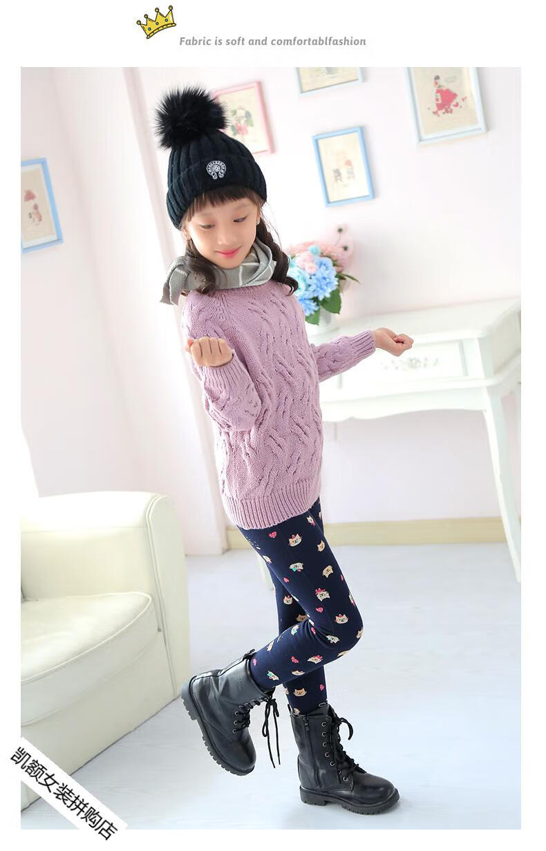 加绒加厚宝宝保暖棉裤女大童外穿冬装裤子女孩363灰色加绒加厚110cm