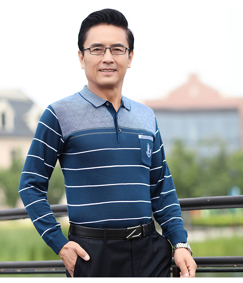 爸爸长袖t恤秋衣针织衫中年男士春秋季上衣中老年秋装薄款打底衫8610