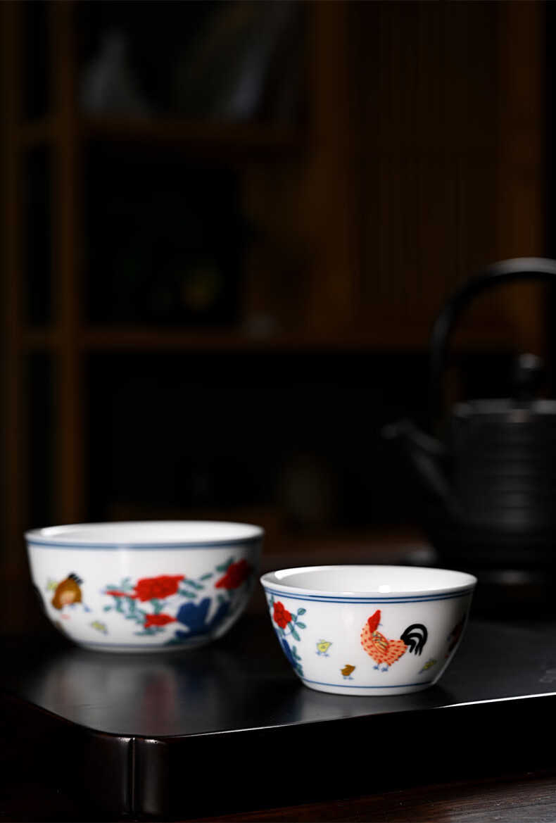观复鸡缸杯 创意鸡缸酒杯茶盏鸡缸杯复古明成化鸡缸杯观复公鸡主人