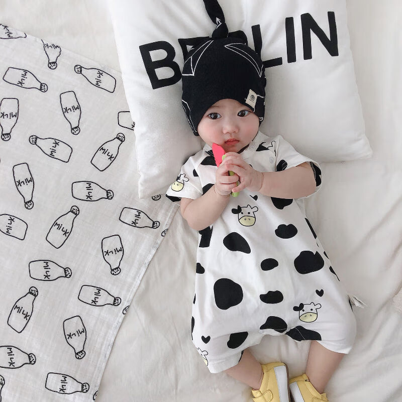 十个月男100天女宝宝衣服六个半月婴儿夏装男宝夏天小童连体衣夏 黑色