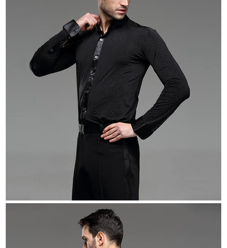 谧轩(mixuan) 2021男士摩登舞服装摩登舞服装男上衣衬衫长袖国标舞