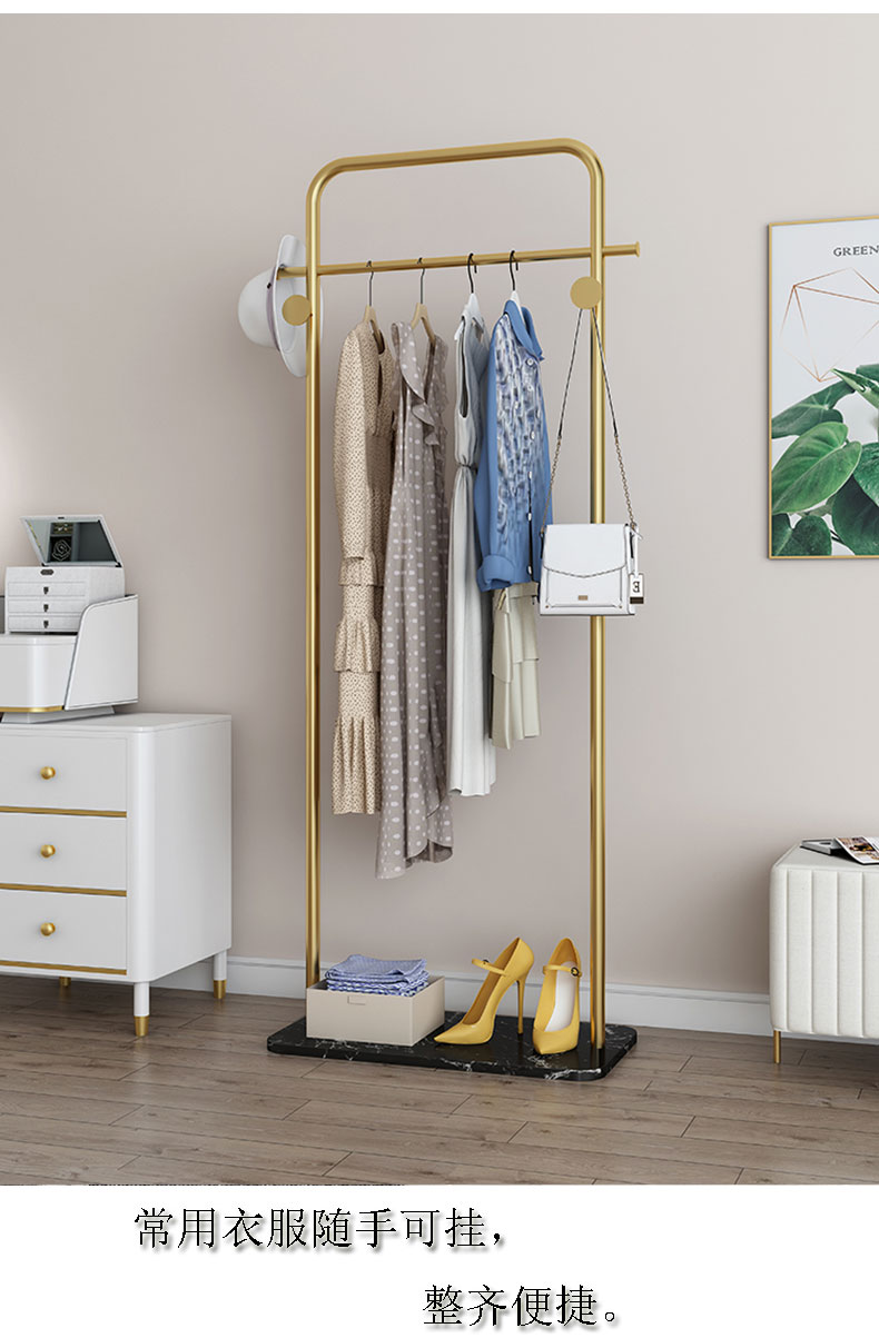 北欧轻奢家用网红挂衣架落地卧室简易室内立式衣帽架客厅衣服架子北