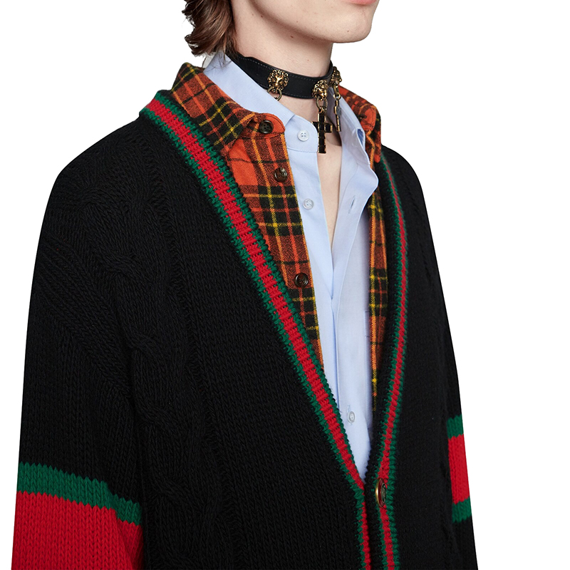 gucci古驰21年秋冬款男士黑色绞花编织羊毛开衫黑色系xs