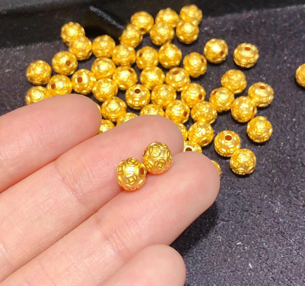 【绵德】3d硬金黄金999铜钱串珠金币转运珠路路通黄金编绳手串 钱币