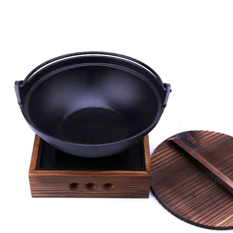 加厚铸铁双耳干锅仔日式商用固体酒精炉家用小火锅生铁锅老式 23cm