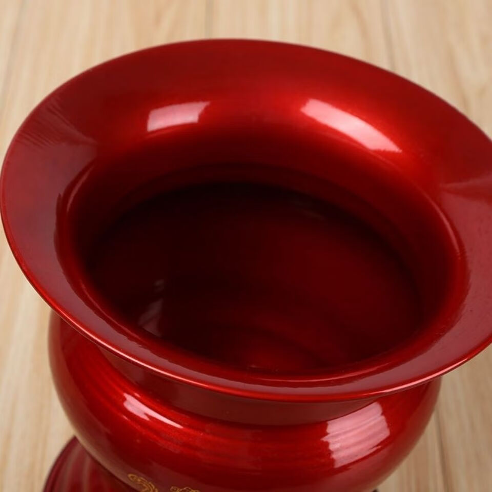 婚庆用品铁痰盂子孙桶红色高脚痰盂红色搪瓷带盖夜壶尿壶结婚陪嫁