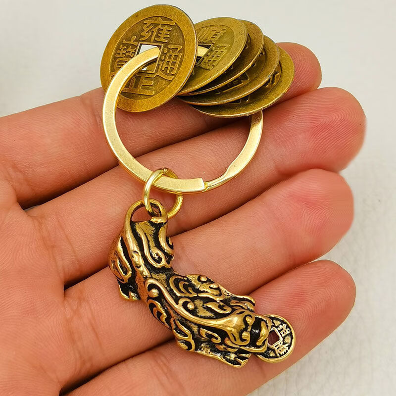 资箫岚貔貅朱砂葫芦十二生肖黄铜葫芦钥匙扣挂件创意聚财五帝钱空心葫