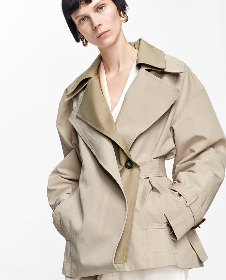 edition假两件风衣外套女春气质流行宽松短款大衣 卡其色 s/160