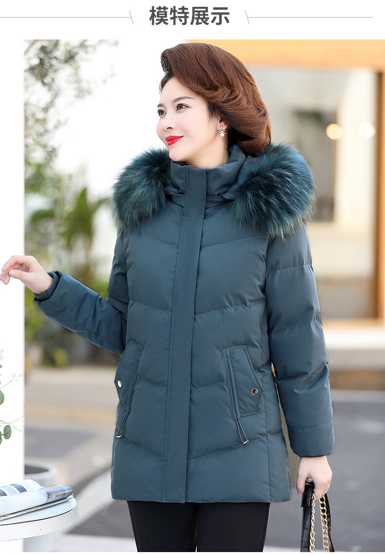 中长款加绒加厚棉服女冬季冬装新款棉袄中年短外套粉色常规短款棉衣l