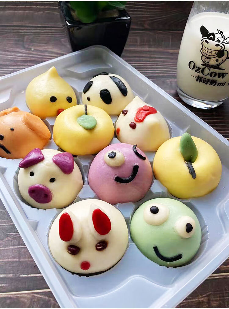 卡通果蔬早餐豆沙包手工花样点心奶黄包3袋精装店长