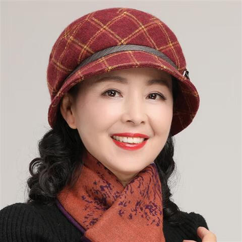 呢子中老年帽子女春秋季韩版盆帽休闲百搭婆婆帽时尚保暖妈妈帽米色