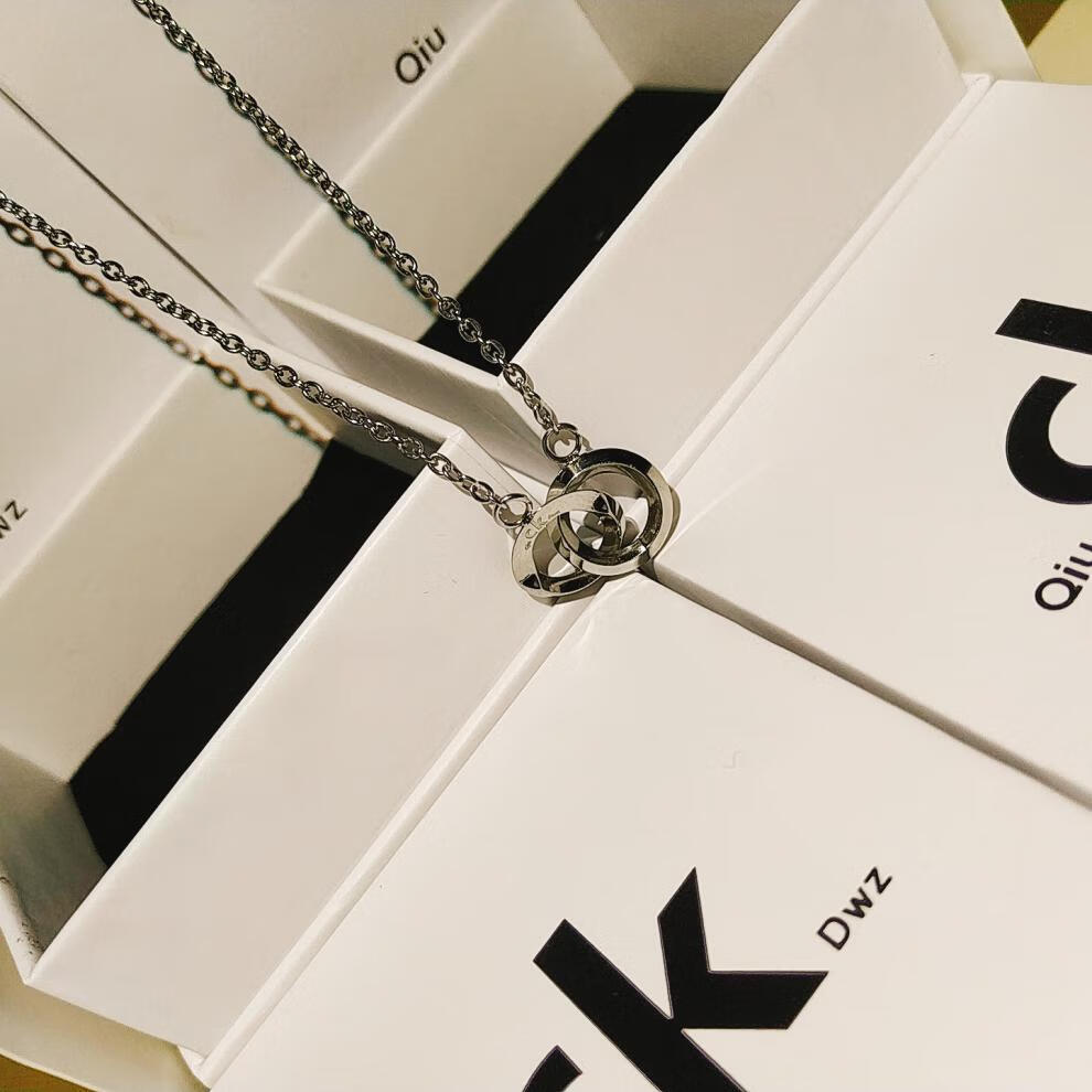 小ck双环情侣项链男女小蛮腰女精致锁骨链毛衣链网红节日生日礼物双环