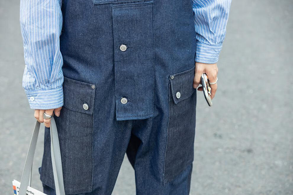 yuhualei阿美咔叽拼接牛仔背带裤男潮牌多口袋工装连体裤吊带裤宽松