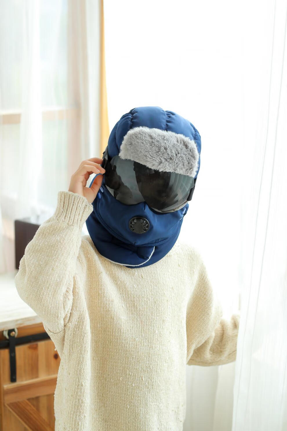 帽子男女儿童新款眼镜雷锋帽百搭护耳帽滑雪保暖防风帽子红色单帽