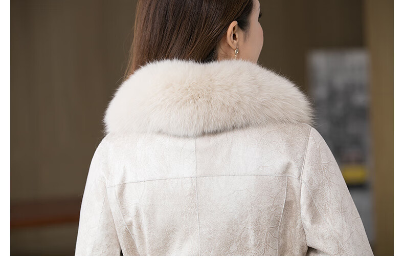 欧迪鸟品牌女装真皮毛一体外套女修身中长新兔毛皮草狐狸毛领大衣