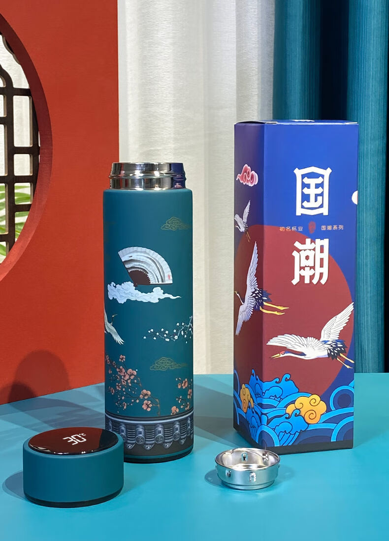 精选国潮保温杯智能显温中国风式杯子ins潮流男女士泡茶水杯文艺茶杯