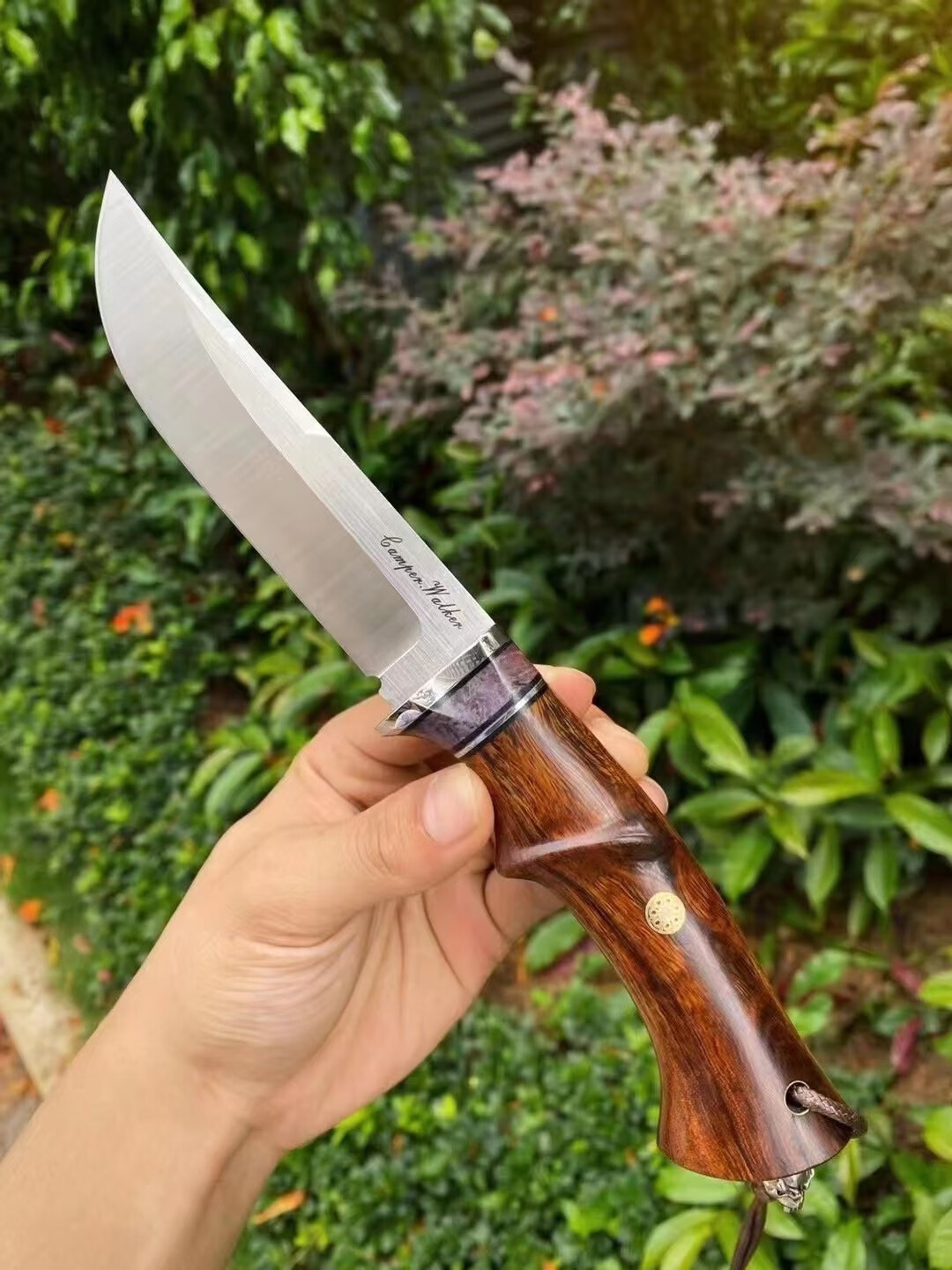 硕哥 奥地利m390粉末钢刀野营m390直刀稳定木隔片美国沙漠铁木手柄