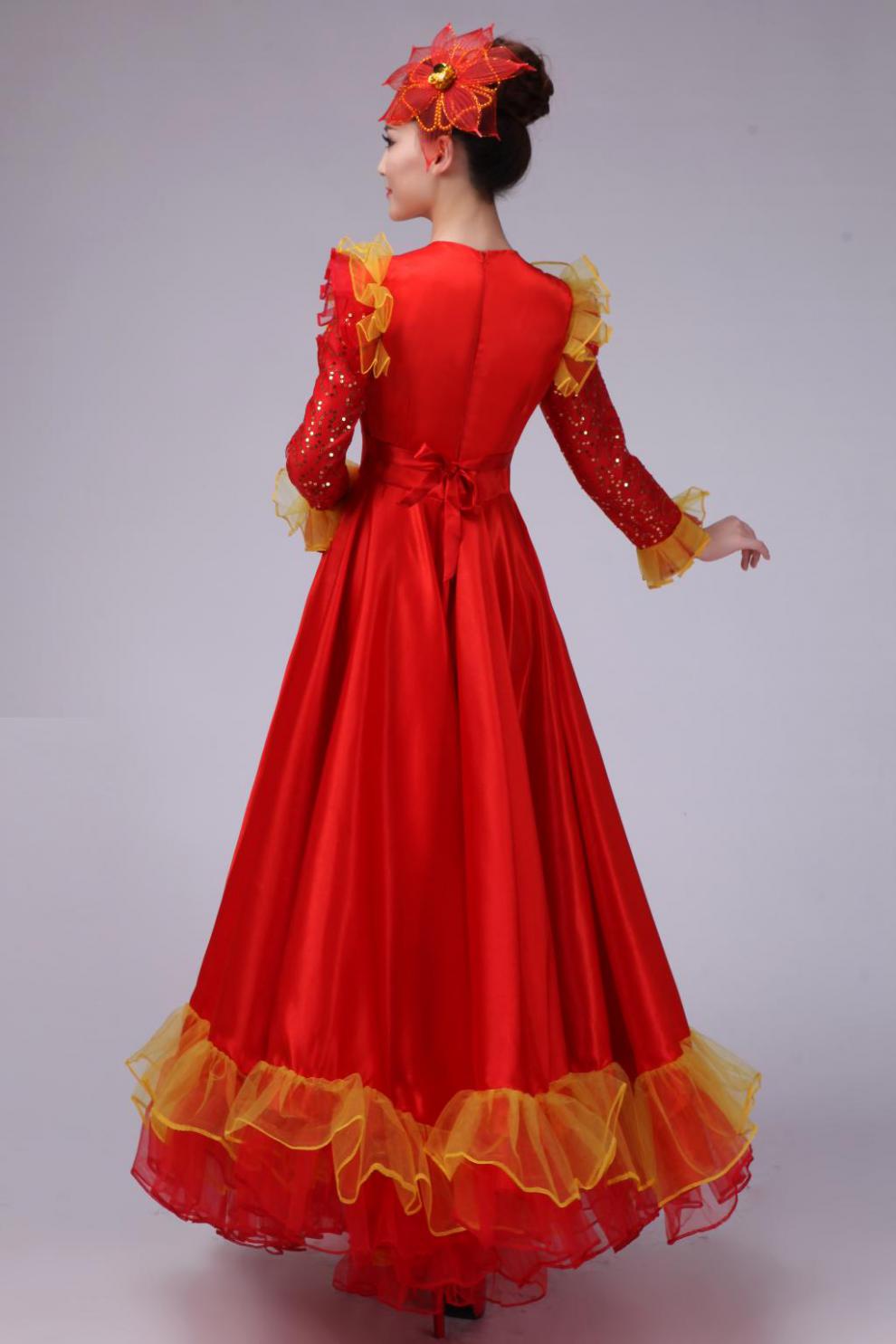 西班牙斗牛舞裙新款开场舞大摆裙斗牛民族舞蹈服中老年合唱演出服装女