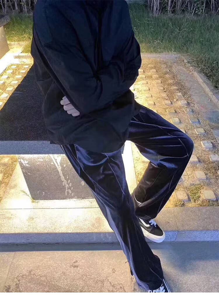 汤米伍德present丝绒裤男gl高街宽松休闲裤子男裤垂感阔腿长裤男