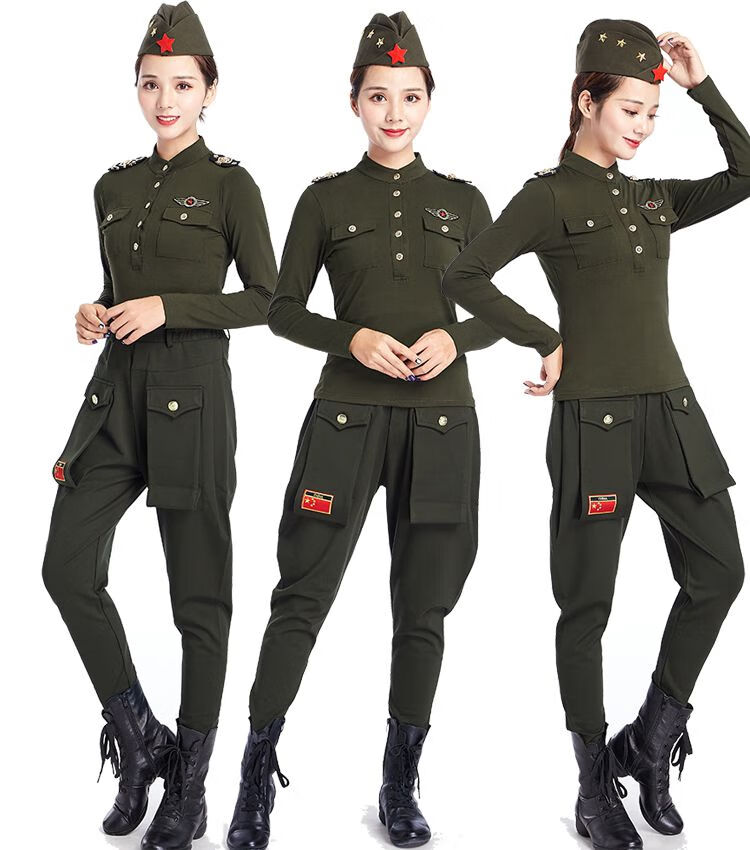 演出春秋水兵舞服装女套装广场舞老师款全棉长袖恤演出服女战士女兵