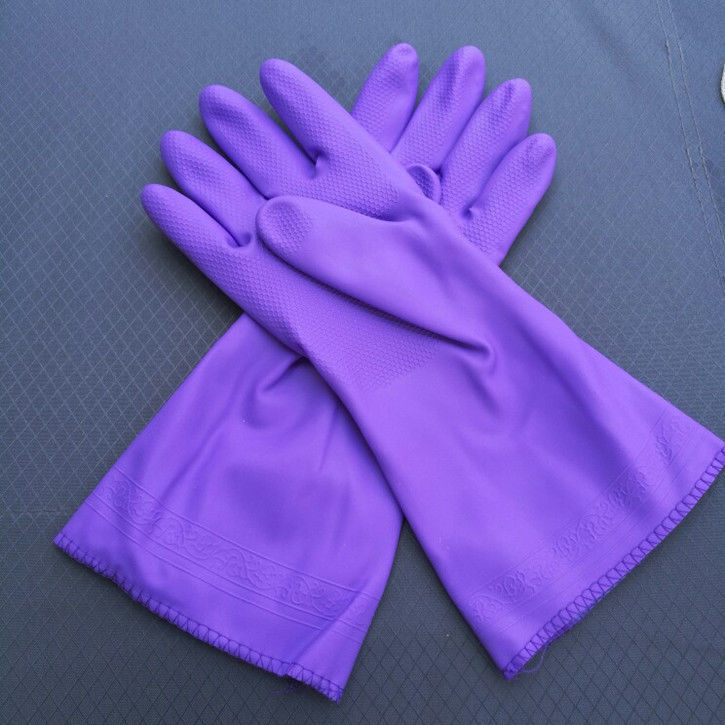 保暖洗碗手套防水橡胶加绒加厚洗衣服胶皮乳胶厨房耐用清洁家务混搭紫
