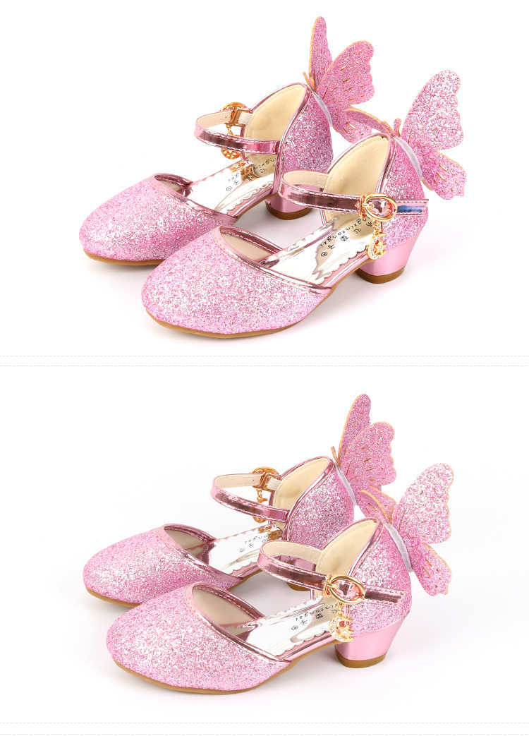 迪士尼disney女童凉鞋网红儿童高跟鞋童鞋女公主水晶鞋软底小女孩演出