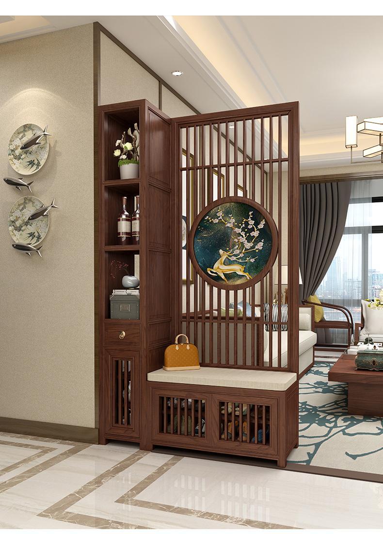 天鸣新中式实木入户玄关柜鞋柜换鞋凳酒柜客厅隔断仿古进门屏风置物架