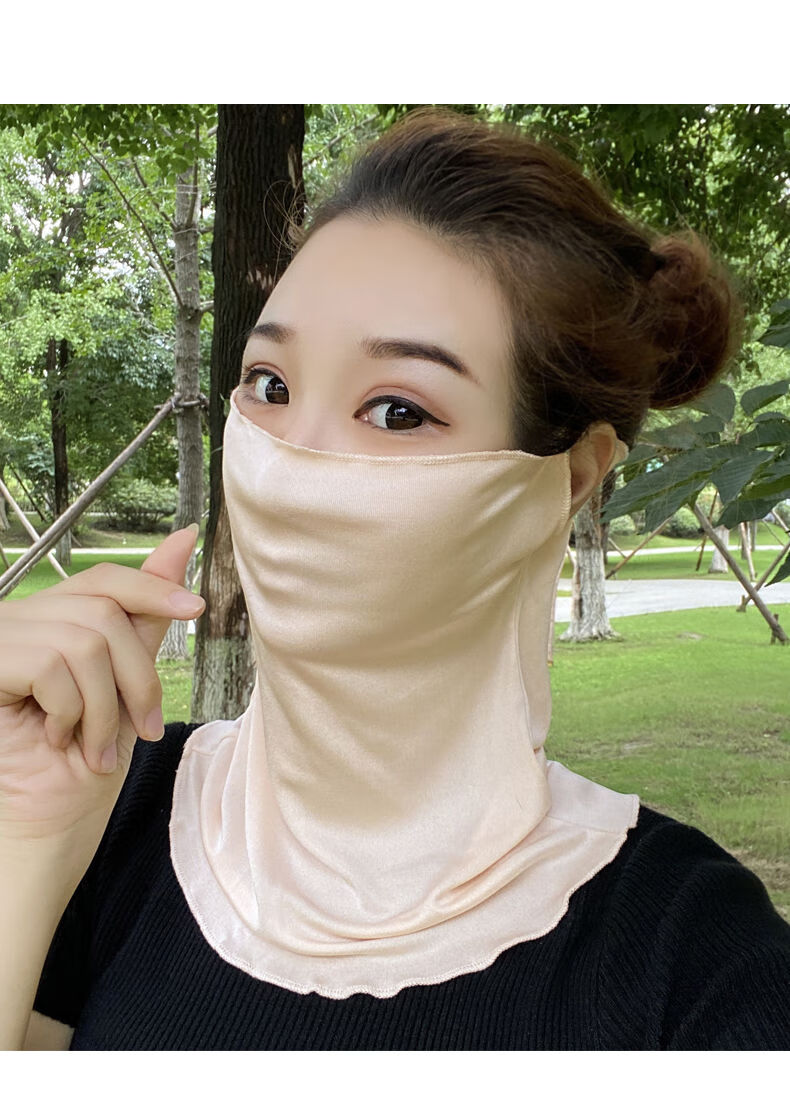 玳琪100%真丝围脖女百搭丝巾桑蚕丝针织弹力防晒面罩挂耳护颈全脸套头