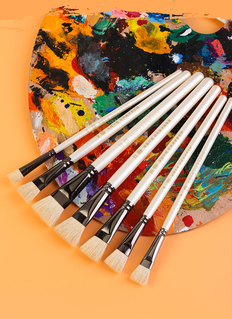 科记杭州美术画廊纯羊毛平头画笔水粉笔单支水彩画笔羊毛画笔刷套装 3