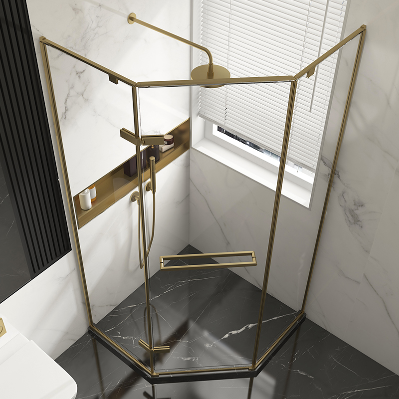 淋浴房钻石型淋浴房钻石型金色淋浴隔断定制轻奢卫生间整体淋浴房玻璃