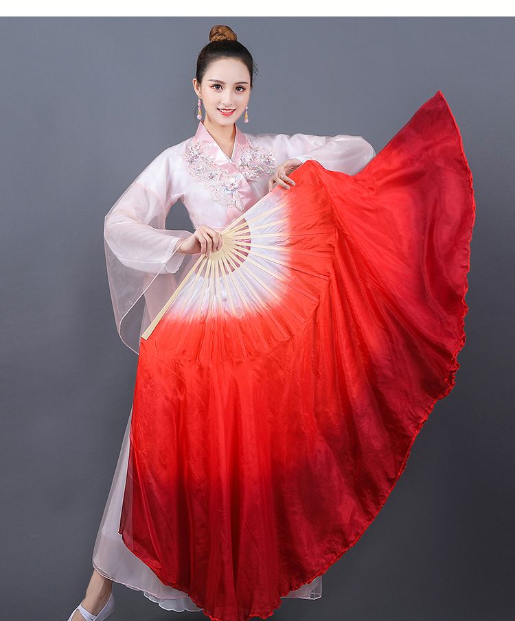 杆真丝舞蹈扇白渐变酒红色双面加长广场舞秧歌扇大扇子古典舞跳舞扇