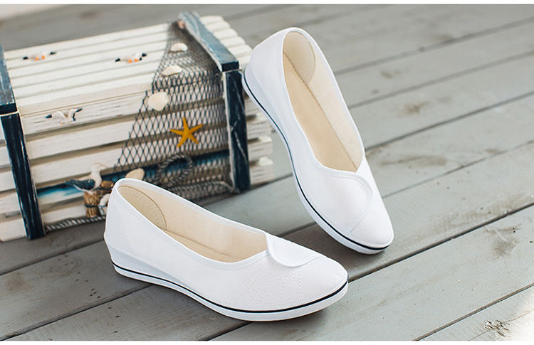 西竞老北京布鞋护士鞋女软底透气白色坡跟牛筋底美容师医院工作鞋