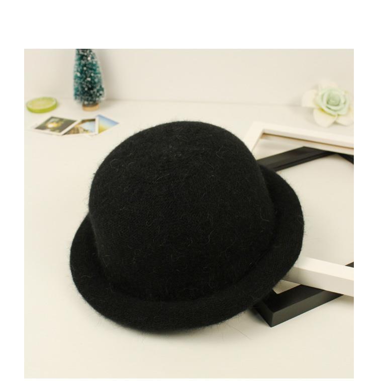 圆顶帽百搭卷边小圆帽韩版潮秋冬季丸子帽小礼帽女色针织混纺帽子发带