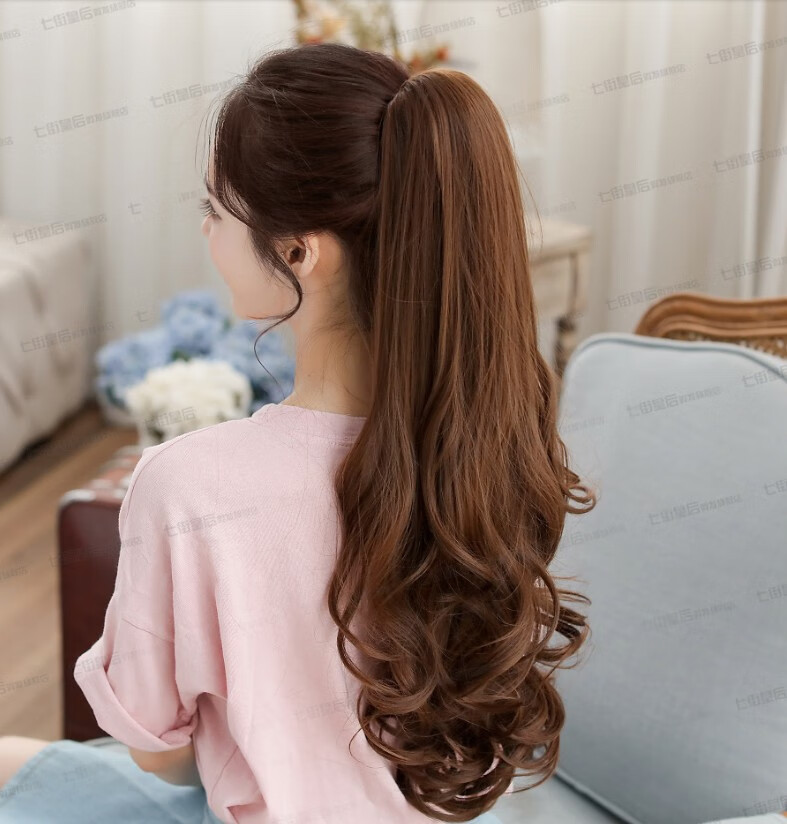 2022新款绑带式马尾假发绑带式马尾 真发 大波浪假马尾 女士假发真