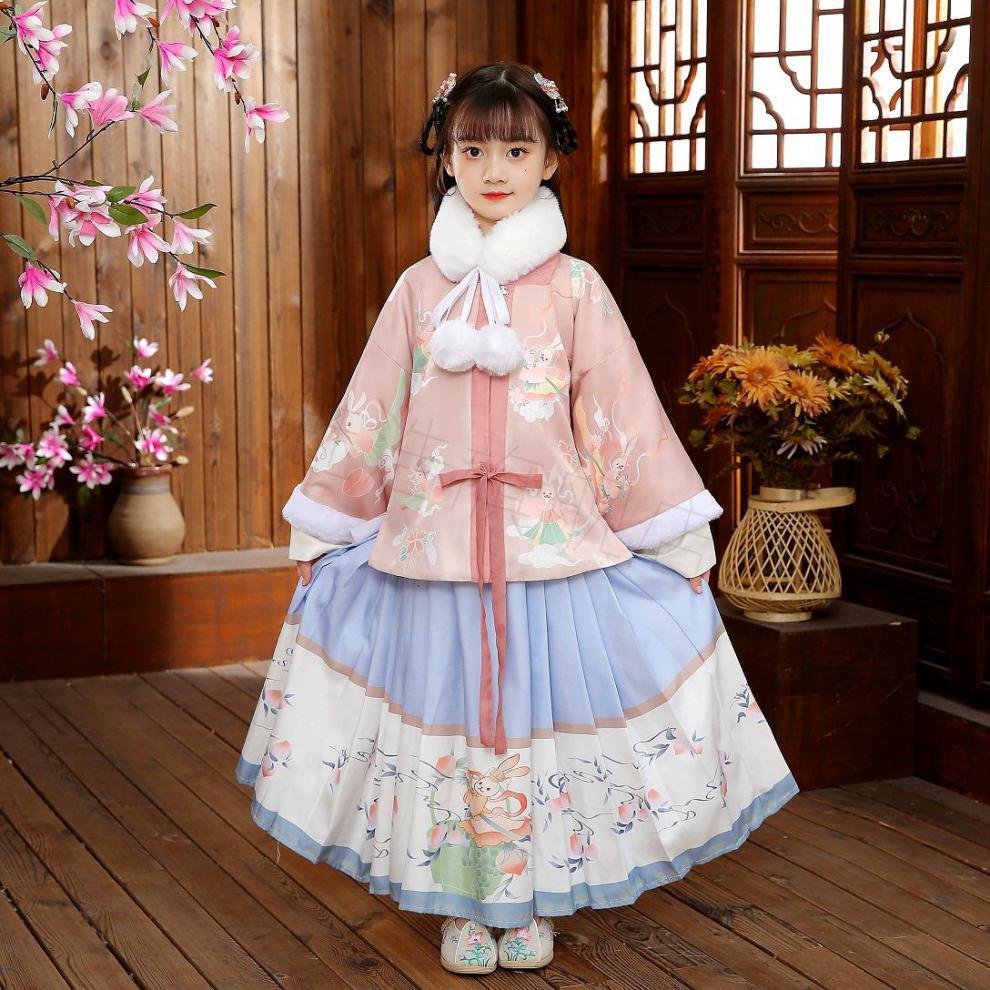 汉服冬款儿童古装小孩小女孩子民族服装秋冬天唐装古风女装明制方领加