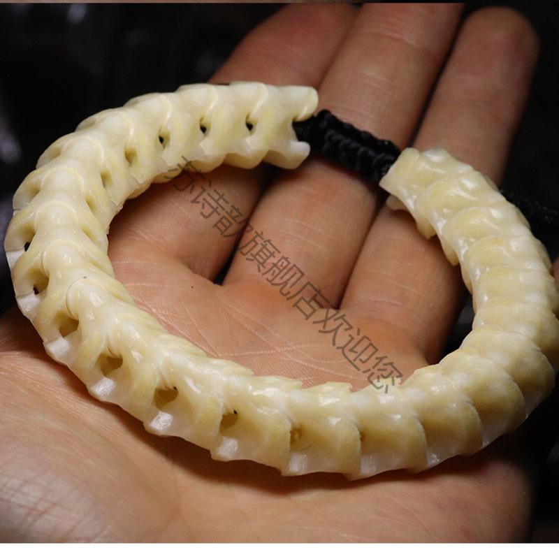 い苏诗歆だ玉化蛇骨手链 骨头手串 手工盘玩挂瓷男女情侣款 14mm(玉化
