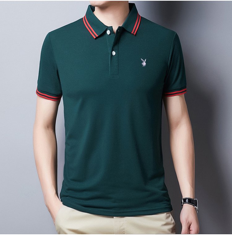 花花公子短袖t恤男2021夏季新款纯色翻领中青年休闲纯棉t恤衫黑色165m