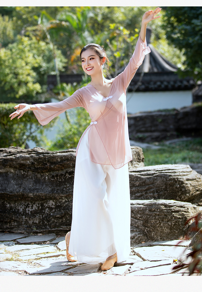 古典舞练功服女纱上衣芭蕾民族中国舞舞蹈身韵纱衣演出服装酒红色上衣