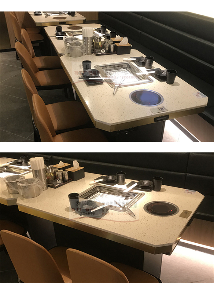 自助餐桌子大理石无烟火锅桌子韩式自助烤涮一体烧烤下排烟烤肉餐厅