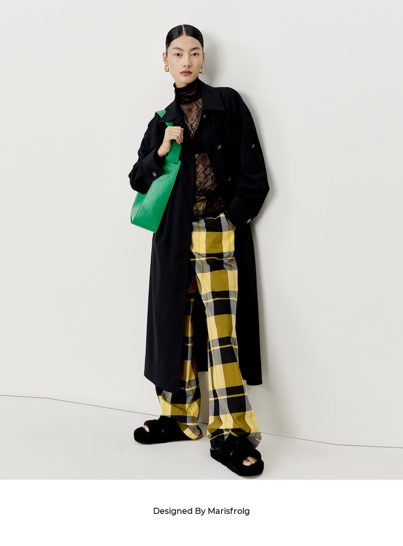 羊毛marisfrolg玛丝菲尔2022年春季新款黑色帅气风衣长款英伦风外套