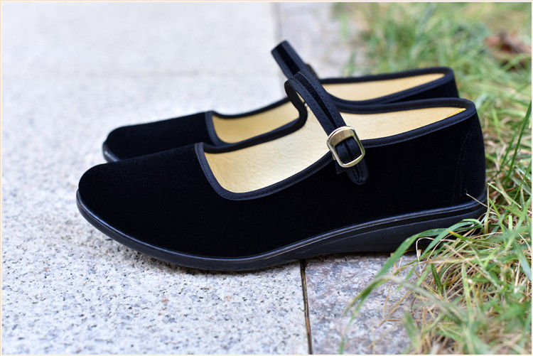 实在人办公室酒上装女鞋舞蹈鞋布鞋特大号黑平绒定制款 黑色 34码